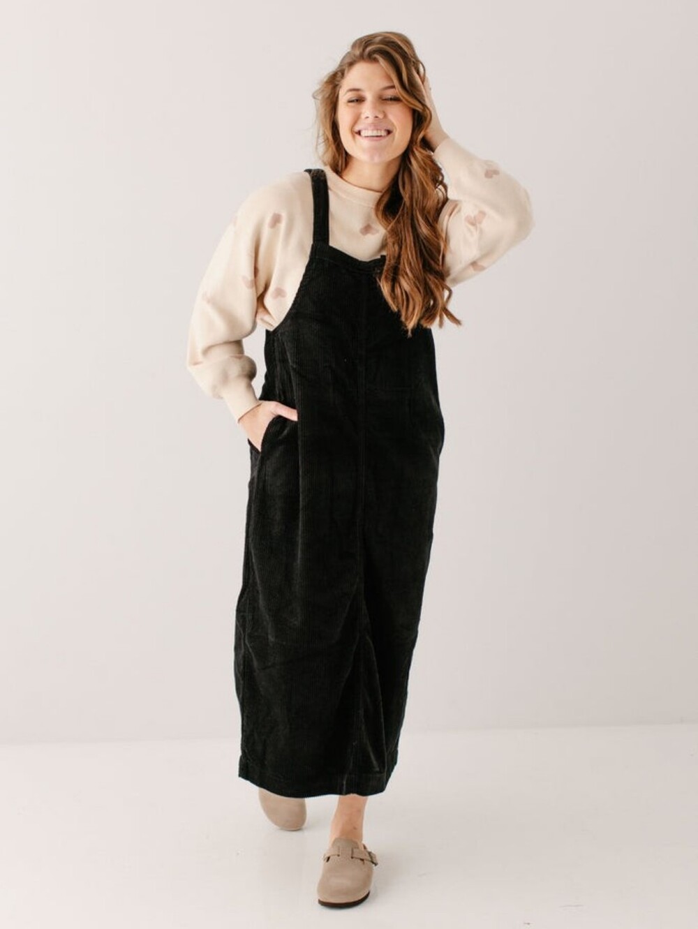 Irina' Corduroy Overall Maxi Dress In Black